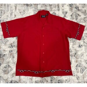 Dragonfly Clothing Mens XL Red Tribal Embroidered Bowling Shirt Y2K Korea